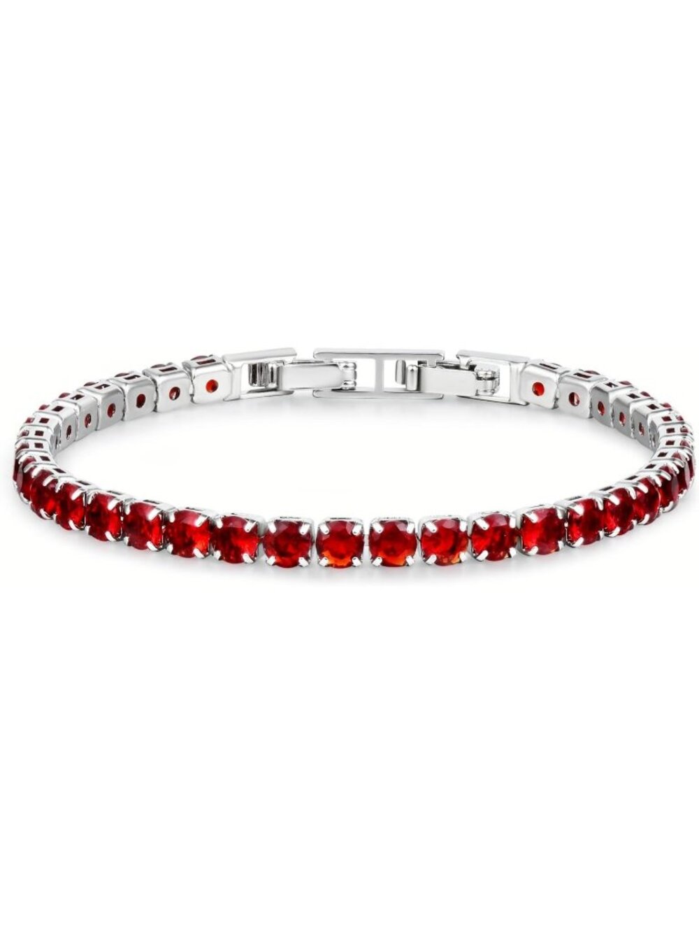 Silver And Red Tennis Bracelets Plated 4mm Cubic Zirconia Bracelet Adjustable